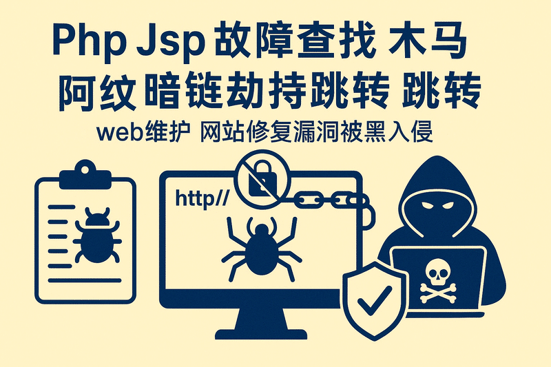 Php Jsp故障查找木馬暗鏈劫持跳轉web維護 網(wǎng)站修復漏洞被黑入侵