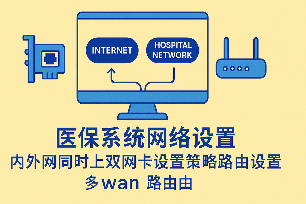醫保系統網(wǎng)絡(luò )設置內外網(wǎng)同時(shí)上雙網(wǎng)卡設置策略路由設置多wan路由