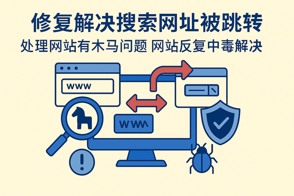 修復解決搜索網(wǎng)址被跳轉 處理網(wǎng)站有木馬問(wèn)題 網(wǎng)站反復中毒解決